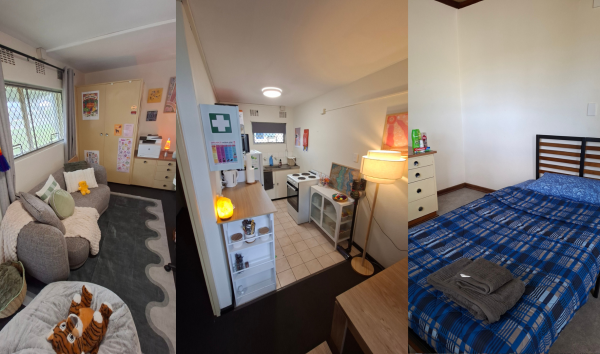 A splitscreen image of the different rooms in the Brentwood house